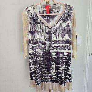*EUC* V Cristina Embellished Ruffle Hem Tunic Multicolor Women's Size‎ M